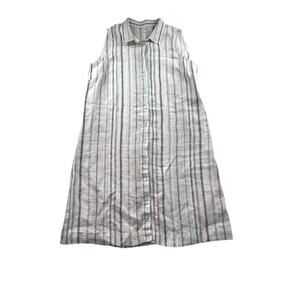Garnet Hill Classic Linen Shirtdress 8 Sleeveless Striped Shift Collared Resort